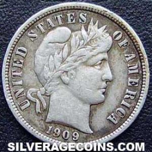 10 Centavos de Plata "Barber Dime" Estadounidenses 1909 (Anverso)