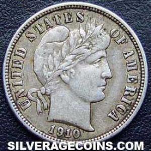 1910 United States "Barber Dime" Silver 10 Cents (Obverse)