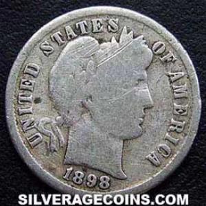 1898 United States "Barber Dime" Silver 10 Cents (Obverse)