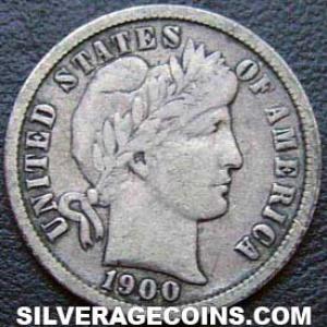 1900 S United States "Barber Dime" Silver 10 Cents (Obverse)