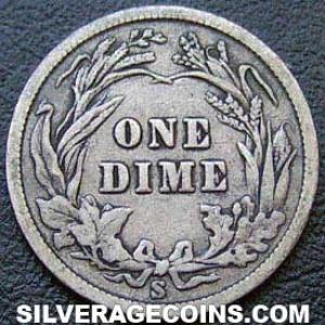 1900 S United States "Barber Dime" Silver 10 Cents (Reverse)