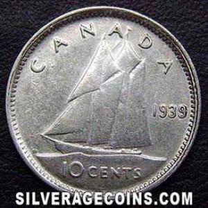 1939 George VI Canadian Silver "Dime" 10 cents (Reverse)
