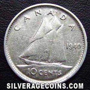 1940 George VI Canadian Silver "Dime" 10 cents (Reverse)