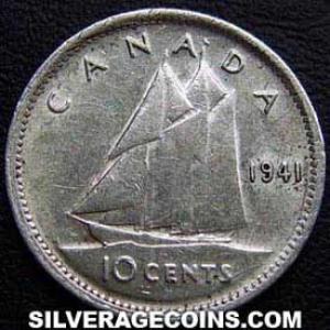10 Céntimos "Dime" de Plata Canadienses de Jorge VI 1941 (Reverso)