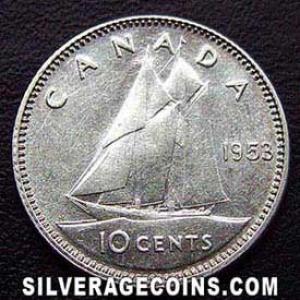 10 Céntimos "Dime" de Plata Canadienses de Isabel II 1953 w/ straps (Reverso)