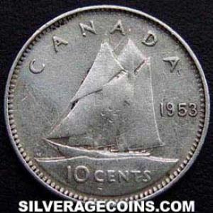 10 Céntimos "Dime" de Plata Canadienses de Isabel II 1953 w/o straps (Reverso)
