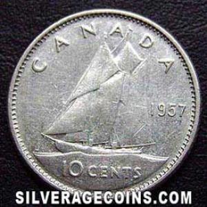 1957 Elizabeth II Canadian Silver "Dime" 10 Cents (Reverse)