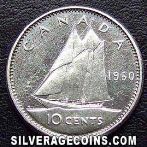 1960 Elizabeth II Canadian Silver "Dime" 10 Cents (Reverse)