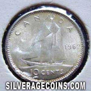 1962 Elizabeth II Canadian Silver "Dime" 10 Cents (Reverse)