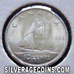 1964 Elizabeth II Canadian Silver "Dime" 10 Cents (Reverse)
