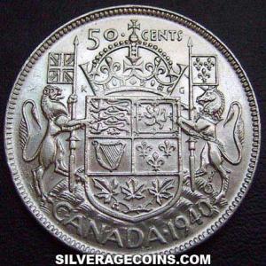 1940 George VI Canadian Silver 50 Cents (Reverse)