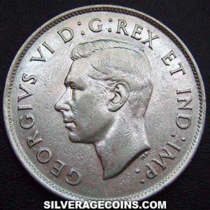 1941 George VI Canadian Silver 50 Cents (Obverse)