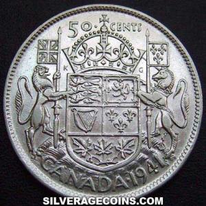 1941 George VI Canadian Silver 50 Cents (Reverse)