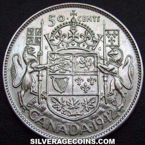 1942 George VI Canadian Silver 50 Cents (Reverse)