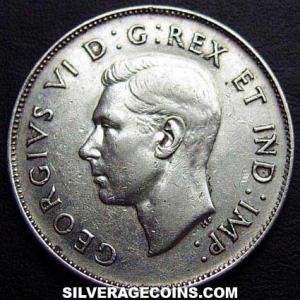 1945 George VI Canadian Silver 50 Cents (Obverse)