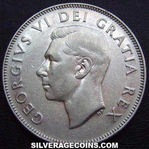 1949 George VI Canadian Silver 50 Cents (Obverse)
