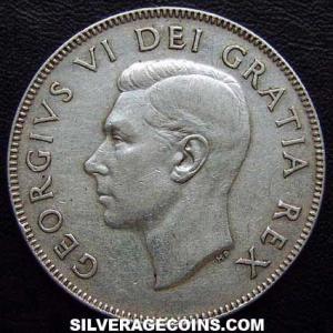 1950 no lines 0 George VI Canadian Silver 50 Cents (Obverse)