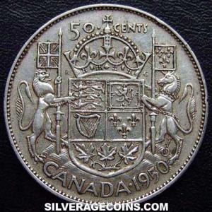 1950 no lines 0 George VI Canadian Silver 50 Cents (Reverse)