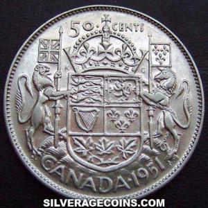1951 George VI Canadian Silver 50 Cents (Reverse)