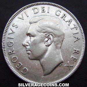1952 George VI Canadian Silver 50 Cents (Obverse)