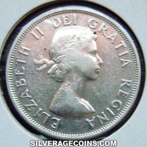 1955 Elizabeth II Canadian Silver 50 Cents (Obverse)