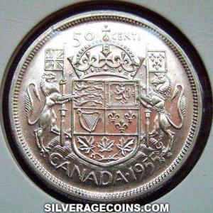 1955 Elizabeth II Canadian Silver 50 Cents (Reverse)