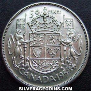 1958 Elizabeth II Canadian Silver 50 Cents (Reverse)