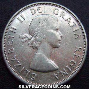 1959 Elizabeth II Canadian Silver 50 Cents (Obverse)