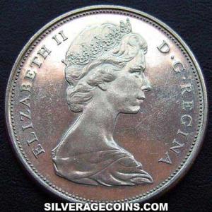 1966 Elizabeth II Canadian Silver 50 Cents (Obverse)