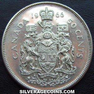 1966 Elizabeth II Canadian Silver 50 Cents (Reverse)