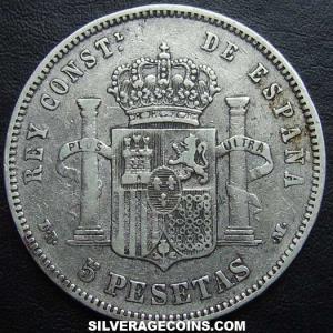1877 (77) DE-M Alfonso XII Spanish Silver 5 Pesetas (Reverse)