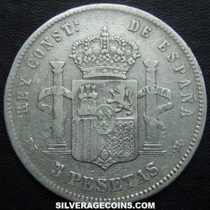 1878 (78) DE-M Alfonso XII Spanish Silver 5 Pesetas (Reverse)