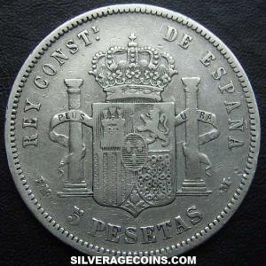 1879 (79) EM-M Alfonso XII Spanish Silver 5 Pesetas (Reverse)