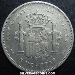 1881 (81) MS-M Alfonso XII Spanish Silver 5 Pesetas (Reverse)