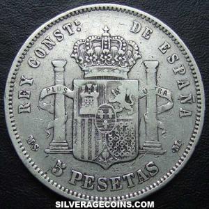 1882 (82) MS-M Alfonso XII Spanish Silver 5 Pesetas (Reverse)
