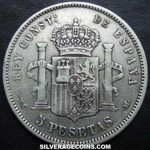 1883 (83) MS-M Alfonso XII Spanish Silver 5 Pesetas (Reverse)