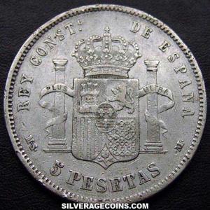 1884 (84) MS-M Alfonso XII Spanish Silver 5 Pesetas (Reverse)