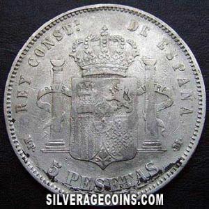 1890 (90) PG-M Alfonso XIII "Pelón" Spanish Silver 5 Pesetas (Reverse)