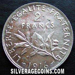 1916 French Silver 2 Francs (Reverse)