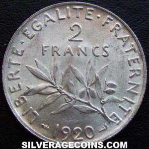 1920 French Silver 2 Francs (Reverse)