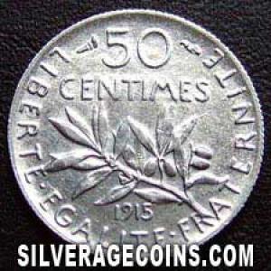 1915 French Silver 50 Centimes (Reverse)