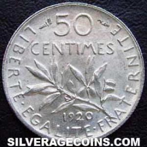 1920 French Silver 50 Centimes (Reverse)