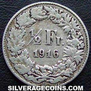 1916 B Swiss Silver Half Franc (Reverse)