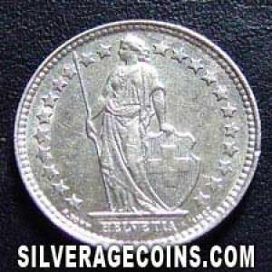 1920 B Swiss Silver Half Franc (Obverse)