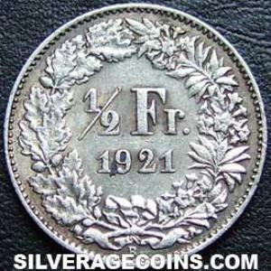 1921 B Swiss Silver Half Franc (Reverse)