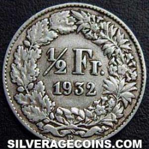Medio Franco de Plata Suizo 1932 B (Reverso)