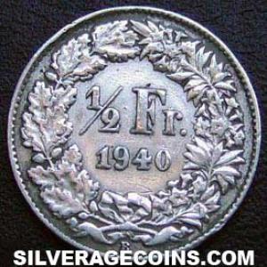 1940 B Swiss Silver Half Franc (Reverse)