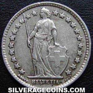 1943 B Swiss Silver Half Franc (Obverse)