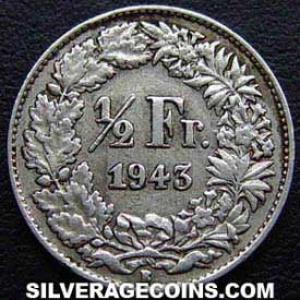 1943 B Swiss Silver Half Franc (Reverse)