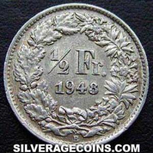 1948 B Swiss Silver Half Franc (Reverse)